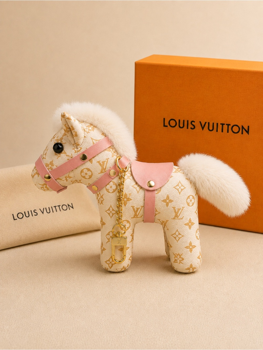 Luxury Pink & Cream Pony Plush Accessory Bag Charm